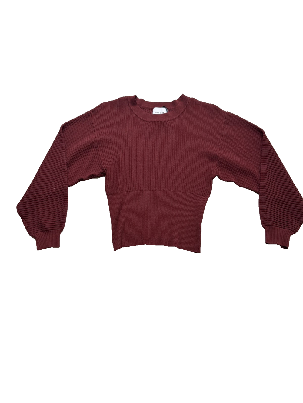Pink Rose Sweater Womens XS Ribbed Knit Cropped Pullover Long Sleeve Top